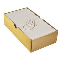 LINEN FEEL DISPOSABLE MONOGRAMMED GUEST TOWELS | European Made | Initial "J" | 48 pc | Napkins for Wedding, Dinners, Events and More (Ivory/Gold)