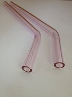 Glass Straw Set- Two Beautiful Bent Straws Pick Your Color 8inch 9.5mm with Cleaning Brush (Pink)
