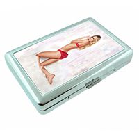 Hot Waitress Pin Up Girls Model Silver Cigarette Case S8 Metal Wallet Id Holder 4" X 2.75" RFID Protection