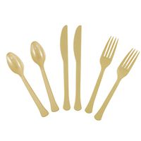 JAM PAPER Premium Extra Heavy Weight Cutlery - Assorted Utensils Set - Gold - 24 Disposable Utensils/Box