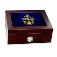 Premium Desktop Humidor - Glass Top -US Navy Senior Chief Petty Officer, rank ins (collar)