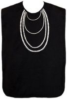 Ladies Waterproof Adult Bib, Black with White Pearl Embroidery, Frenchie Mini Couture