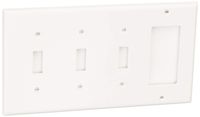 Leviton 80732-W 4-Gang 3-Toggle 1-Decora/GFCI Device Combination Wallplate, Standard Size, Thermoplastic Nylon, Device Mount, White