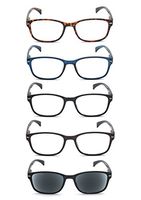 EYE ZOOM 5 Pack Mix Color Reading Glasses for Man for Women, 4 Readers + 1 Sunglasses Readers, Strength: +3.00