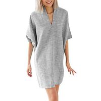 Mlide Women's Casual Dress Half Sleeve Button Down V-Neck Pockete Loose T-Shirt Dress Oversized Dress Casual Shift Dresses,Gray L