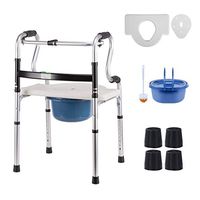 Medical Walking Mobility Aid Walking Folding Walker with Sitting Board and Toilet Chair for Elderly Handicap Seniors, Fracture Disabled, Max 180 Kg