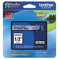 Brother Laminated Tape Cartridge, For TZ Models, 1/2", Black/Clear