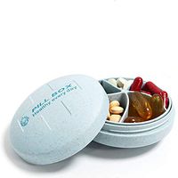 SYOSIN Travel Pill Organizer, 5 Compartments Daily Pill Box Case Portable Round Pill Case Moisture and Water Proof Pill Box, Vitamin Containers and Medication Dispenser Holder Supplements (Blue)