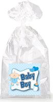 Baby Blue Baby Boy Party Favor Bags with Ties - 12pack