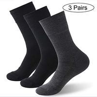 Forcool Diabetic Socks, Merino Wool Non Binding Loose Top Non Blister Seamless Toe Cushioned Sole Wide Calf Crew Diabetes Socks Edema Socks Dress Socks, Large, 2 Pairs Black& 1 Pair Dark Gray