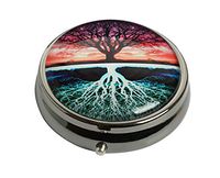 WuCong New Way of Thinking About The Tree of Life Custom Fashion Design Gun Silver Glass Round Pill Case Western Medicine Tablet Holder Decorative Box