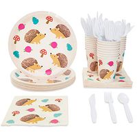 Blue Panda Hedgehog Birthday Party Supplies Pack - Serves 24 - Includes Knives, Spoons, Forks, Plates, Napkins, and Cups