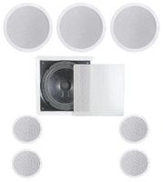 7.1 Home Theater Flush Ceiling Speaker Package- Two Ceiling 6.5" 2-way Speakers, One Ceiling 6.5" 2-way Center Speaker, Four Ceiling 4" 2-way Speakers, and One 8" Inwall Subwoofer