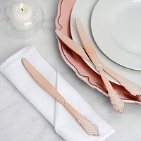 Tableclothsfactory 24 Pack | 8" Metallic Rose Gold Baroque Disposable Cutlery Plastic Knives for Wedding Party Banquet Events Candy Buffet