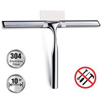 All - Purpose Shower Squeegee for Bathroom Shower Doors, Glass, Mirror, Window, Wall and Car Glass Cleaning, Stainless Steel Cleaner Squeegee with Self Adhesive Hook, 10 Inches
