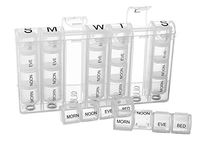 Clear 7-Day Detachable Weekly Pill Organizer, Pop-Up Portable Pill Planner Case, 4 Daily Slots for Morning, Noon, Evening and Bedtime - Translucent