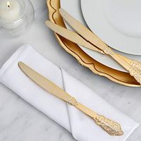 Tableclothsfactory 24 Pack | 8" Metallic Gold Baroque Disposable Cutlery Plastic Knives for Wedding Party Banquet Events Candy Buffet