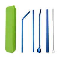 Multicolor Colorful Stainless Steel Straws, Set of 4 Reusable Drinking Straws, Portable Set with Hard Case Holder and 1 Straw Cleaning Brush, Metal Straws for Party, Travel, Household, Outdoor (F)