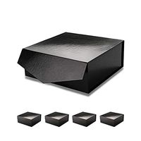 MALICPLUS 5 Gift Boxes 1０x1０x4 Inches, Square Large Gift Boxes with lids, Groomsman Proposal Boxes, Sturdy Boxes Storage Boxes Collapsible Magnetic Closure Gift Boxes (Glossy Black with Embossing)