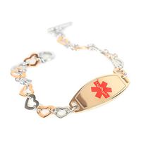 My Identity Doctor - Customized Medical ID Bracelet with Engraving for Women - 1cm Steel Rose Hearts - Red Rose - Wrist Size 5.25 Inch