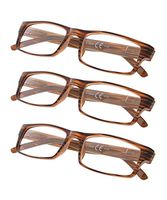 3-pack Striped Reading Glasses with Spring Hinge (Wood,+3.50)