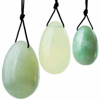 TUMBEELLUWA Yoni Egg Healing Crystal 3 PCS Drilled Massage Stones for Women to Train Pelvic Muscles Kegel Exercise, Green Jade