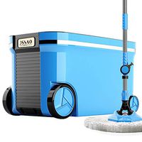 Spin Mop 360, Blue Mop Bucket With Wheels Automatic Drying And Cleaning, Microfiber Mop Head And Stainless Steel Dehydration Basket (Size : 4 mop heads)