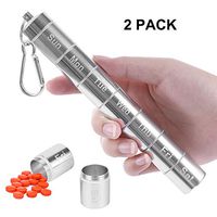 Weekly Pill Case, Portable Pill Box, Giveme5 Aluminum Alloy 7 Days Pill Holder Waterproof 7 Compartments Medicine Organizer Travel Pill Tube Pill Bottle Pill Container w/Keychain and Carabiner (2)
