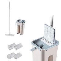 Volwco Flat Squeeze Mop and Bucket Set for Professional Home Floor Cleaning System, Microfiber Mop with 6 Reusable Mop Pads, Stainless Steel Handle