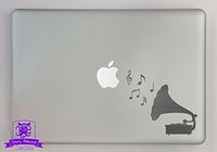 Phonograph with Music Notes Vinyl Decal Sized To Fit A 11" Laptop - Silver Metallic