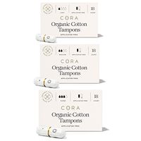 Cora Organic Cotton Non-Applicator Tampons; Chlorine & Toxin Free - Variety Pack - Light/Regular/Super (54 Count)