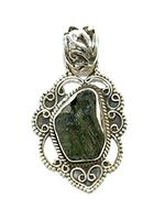Moldavite Sterling Silver Pendant Vintage Design