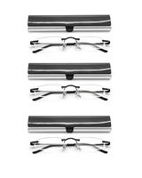 EYE-ZOOM 3 Pack Metal Rimless Reading Glasses with Spring Hinge Lightweight Slim Black and Silvery Aluminum Case Reader for Comfort Fit Men and Women Choose Your Magnification +3.00
