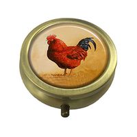 LCTCKP Rhode Island Red Rooster Custom Fashion Hot Bronze Pill Box Western Medicine Tablet Decorative Box