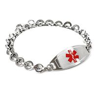 My Identity Doctor - Custom Engraved Medical ID Bracelet - 316L 8mm Steel Round Link - Red - Wrist Size 6.5 Inch