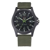BEUU Canvas Calendar Watch Outdoor Mens Date Stainless Steel Military Sports Analog Quartz Army Wrist (Green)