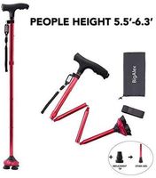 BigAlex Folding Walking Cane with LED Light,Pivoting Quad Base,Adjustable Walking Stick with Carrying Bag for Man/Woman （5.5'-6.3' Red ）