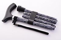 SUN Adjustable Aluminum Folding Walking Stick Cane with Wrist Strap & Pouch, Zebra