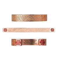 Divoti Custom Engraved PVD Rose Gold Medical Alert Bracelets for Women, Stainless Steel Medical Bracelet, Medical ID Bracelet w/Free Engraving - Fancy Paisley w/6" Cuff(fits 6.5-8.0")-TP Red