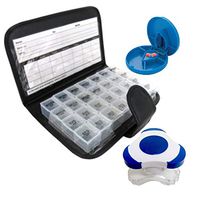 7 Day 4 Doses A Day Pill Medicine Supplement Organizer Bundle with Pill Cutter and Pill Crusher (3 Items)