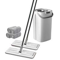 GHH Microfibre Flat Mop and Bucket Set with 4xReplacement Head Pads Free Hand Wash Home Cleaning Tool, 2 x Mop Lever