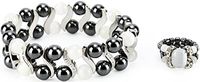 Elegant Womens Hematite Magnetic Therapy & Healing Stone Bracelet & Ring Set Pain Relief for Arthritis and Carpal Tunnel (White Cat Eye)