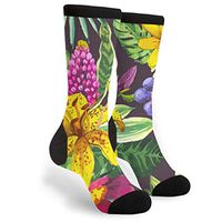 Hawaiian Flowers Men Women Casual Crazy Funny Athletic Fancy Novelty Graphic Crew Tube Socks Moisture Wicking Gift