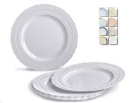 " OCCASIONS" 40 Plates Pack, Extra Heavyweight Disposable Vintage Wedding Party Plastic Plates (8.25'' Appetizer/Dessert plate, Chateau in Light Gray)