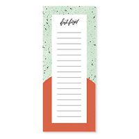 Modern to Do List. Home or Office. Stationery Notepad. 50 Sheets (3.625" x 8.5"). Speckled Mint & Red. Chic Grocery List. Don't Forget.