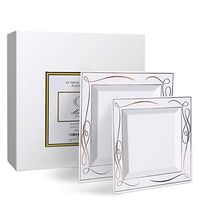 Helen’s 50 Piece Rose Gold Square Disposable Plastic Plates|Premium Quality for Wedding & Dinner Party & Family Day & Catering Events|Set Include: 25 x 10.25″ Dinner Plates + 25 x 7.5″ Dessert Plates