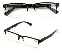 2 Pairs Rectangular Half Rim Reading Glasses - Simple Classic Reader (Black, 3.00)