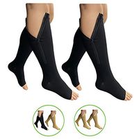 HealthyNees Open Toe 15-20 mmHg Compression Plus Size Wide Calf Leg Zipper Socks (2 Pairs Black, 4X-Large)