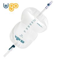 Ugo Leg Bags (x10) – Urine Drainage Bags/Catheter Leg Bags, T Tap or Lever Tap with Soft Fabric Backing and a Natural Leg-Shape Design (Pack of 10) (Ugo 7C - 750ml, Short Tube, Lever Tap)