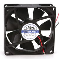 Jamicon JF0825B1UR-R Fan, Dual Ball, 12VDC, 52 CFM, 12" Leads, 80 mm x 80 mm x 25 mm Size